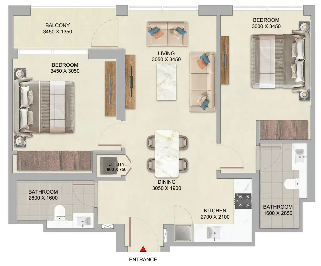 The Woods Abode at Sobha Sanctuary 2 bed floor plan, 864 sqft