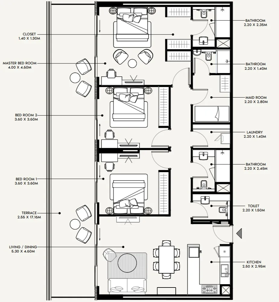 Azizi Amir 3 bed floor plan, 1,964 sqft