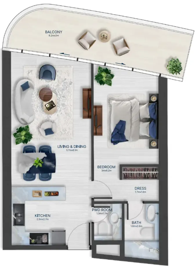 Acacia by BNW Developments 1 bed floor plan, 742 sqft