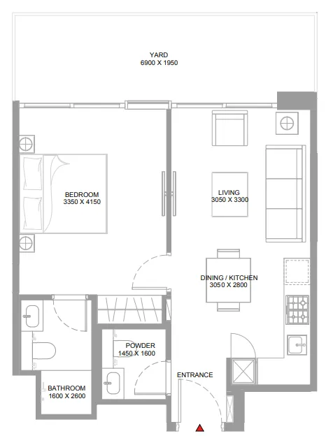 Pristine Beach Residences 1 bed floor plan, 662 – 664 sqft