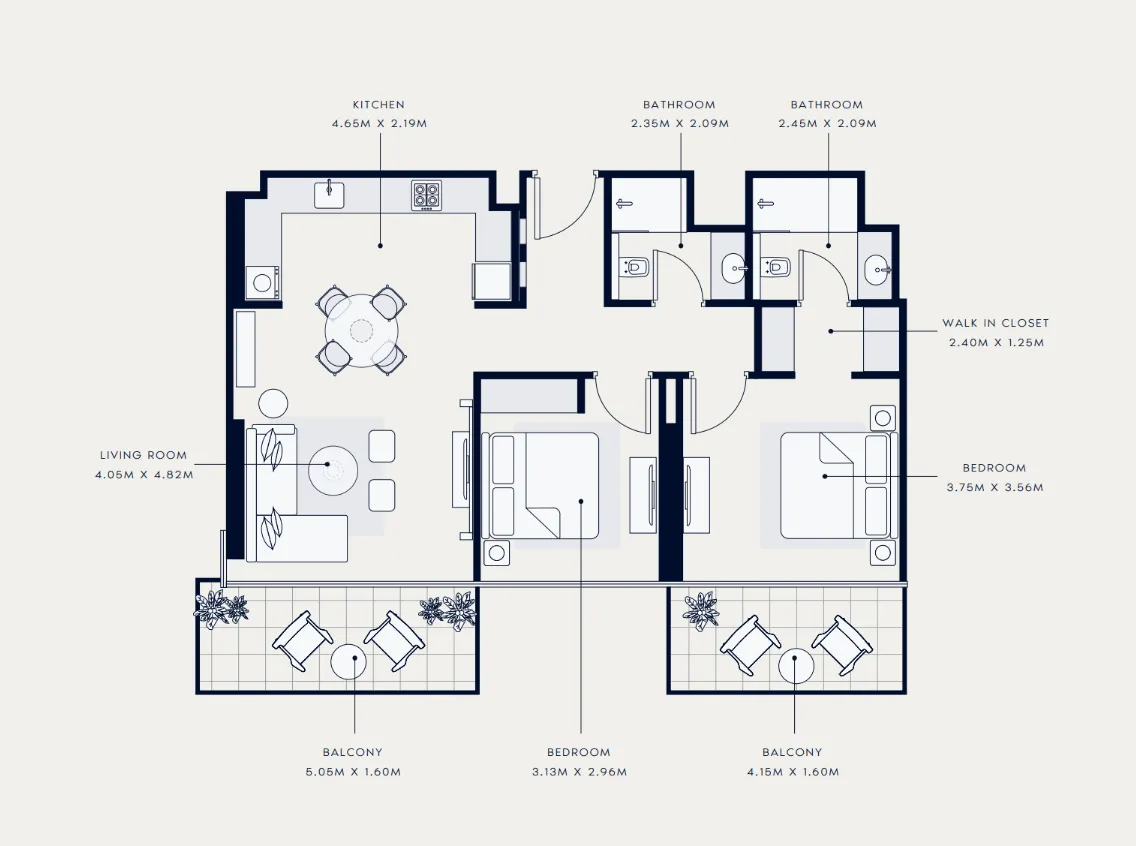 Azizi Venice 2 bed floor plan, 1,068 sqft
