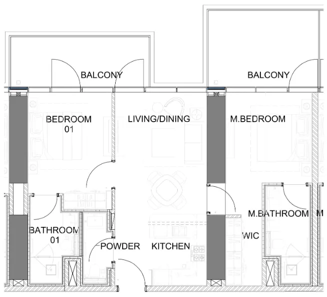 Damac Safa Gate 2 bed floor plan, 1,155 sqft