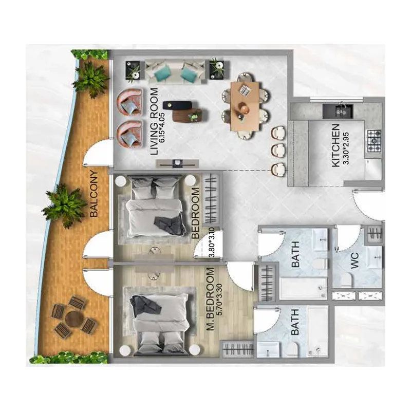 311 Boulevard 2 bed floor plan, 1,212 sqft