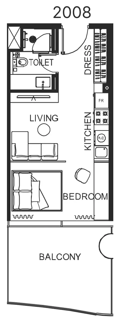 The WOW Tower Studio floor plan, 483 sqft
