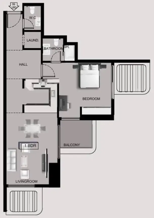 Sea View Residence 1 bed floor plan, 781 sqft