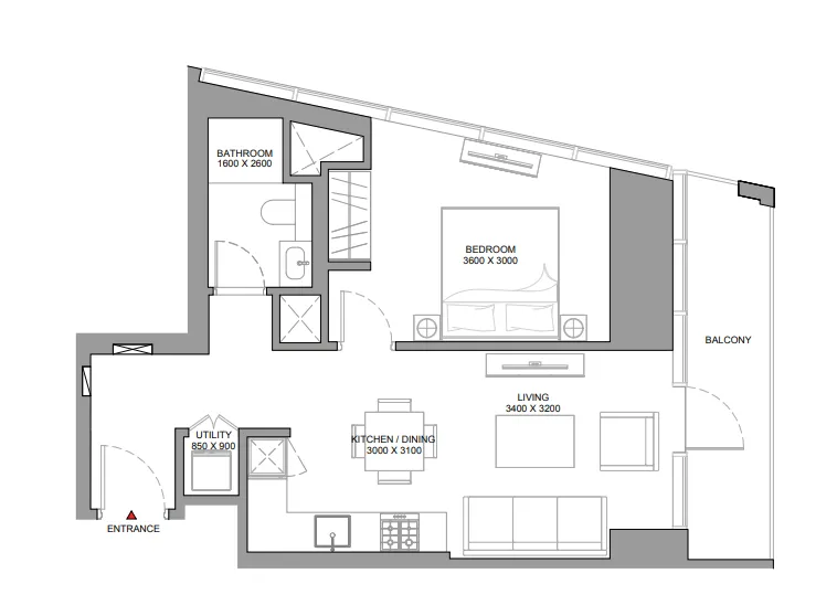 The Serene at Sobha Central 1 bed floor plan, 686 sqft