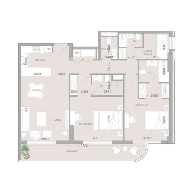 VERDAN1A 3 2 bed floor plan, 1,279 sqft