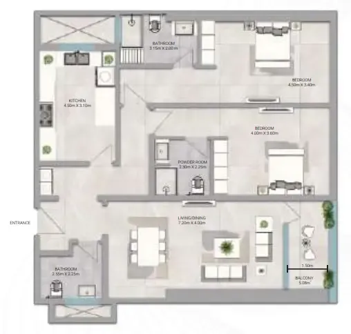 Amwaj Tower 2 bed floor plan, 1,868 sqft