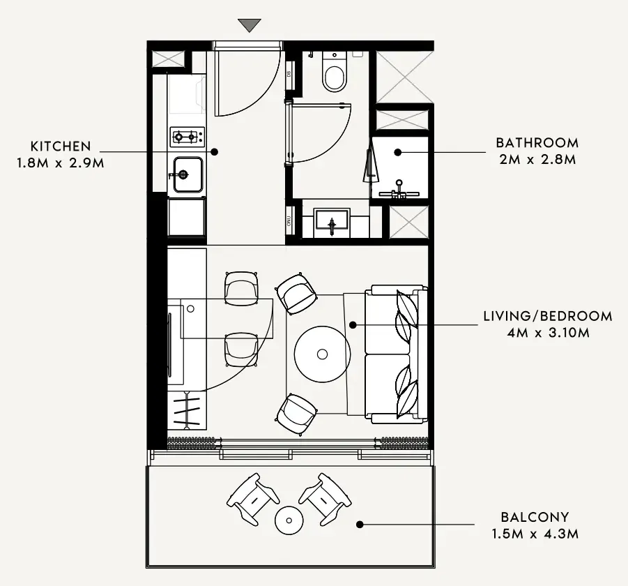 Azizi Milan Studio floor plan, 350 sqft