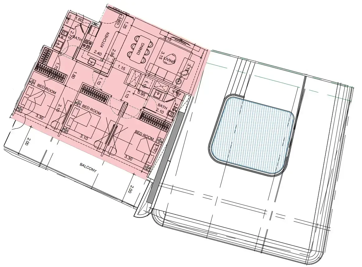 Vision Iconic 3 bed floor plan, 1,198 – 2,566 sqft