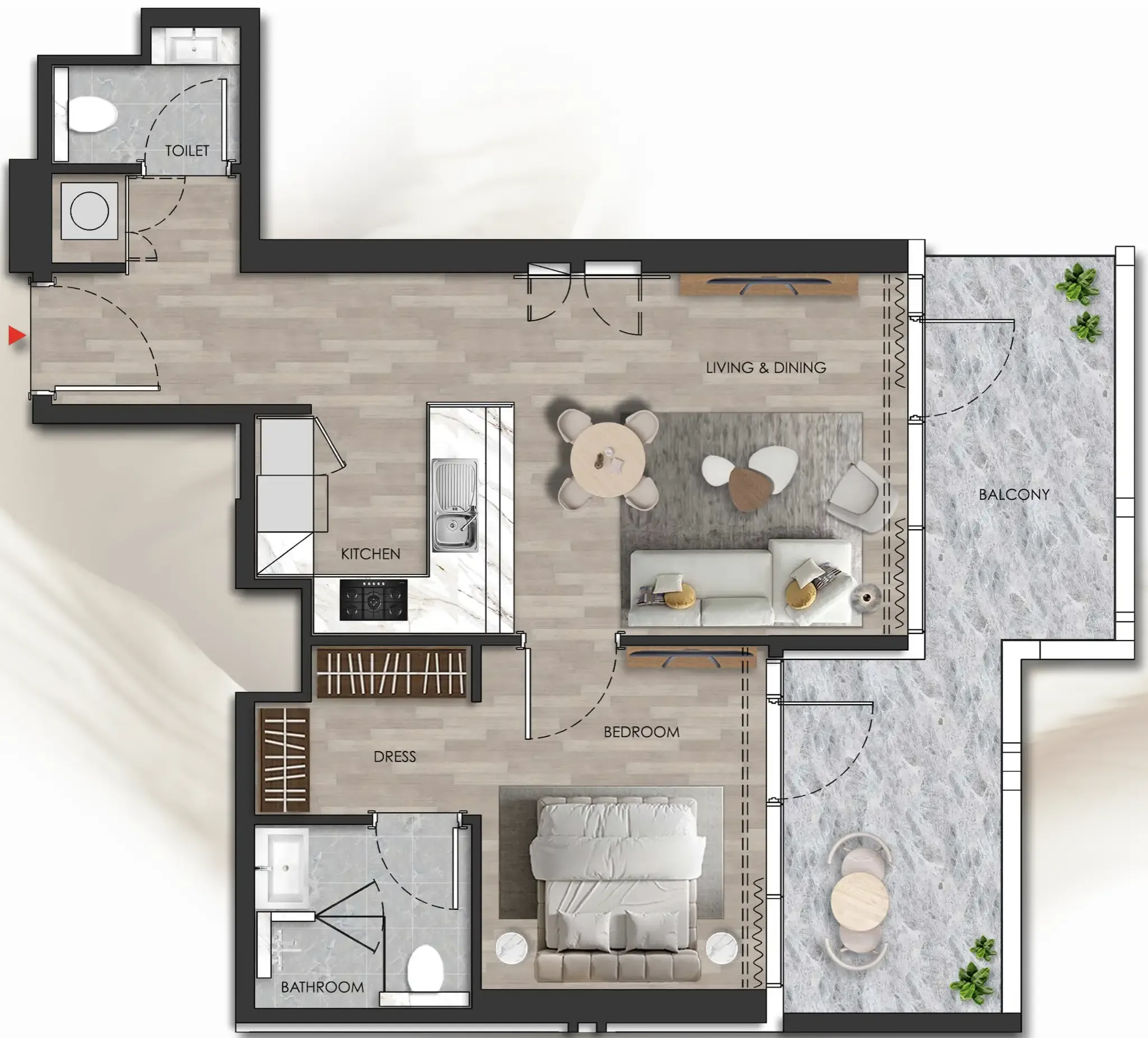 Island Heights 1 bed floor plan, 824 – 826 sqft