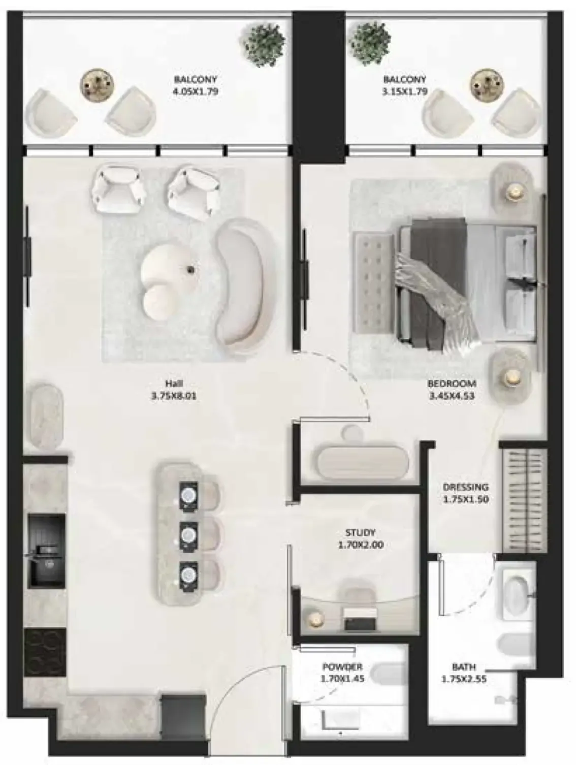 SquareX One 1 bed floor plan, 753 sqft