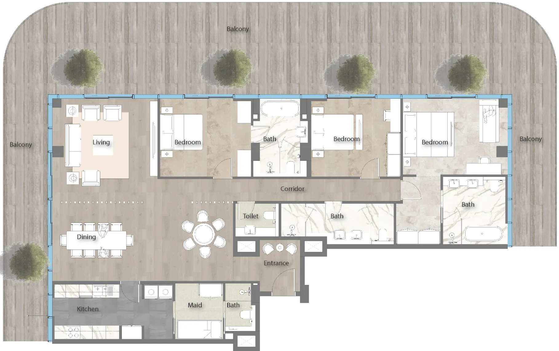 Yas Beach Residence 3 bed floor plan, 3,459 sqft