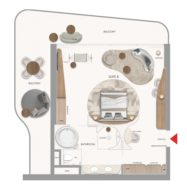 The Unexpected Al Marjan Island Hotel and Residence Studio floor plan, 1,216 sqft