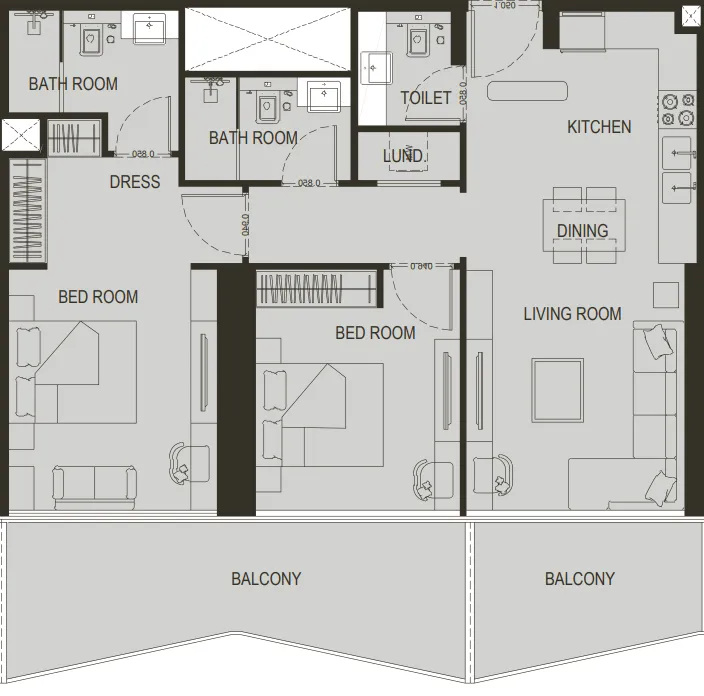 Binghatti Haven 2 bed floor plan, 1,156 sqft