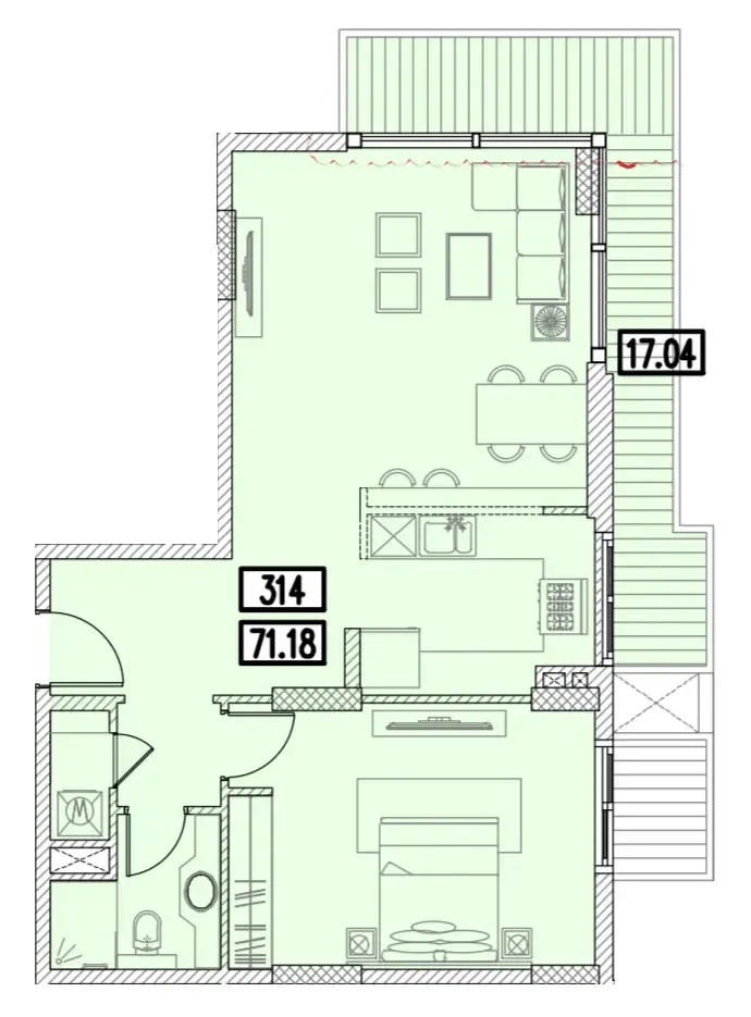 Izzzi.LifeMINT 1 bed floor plan, 950 sqft