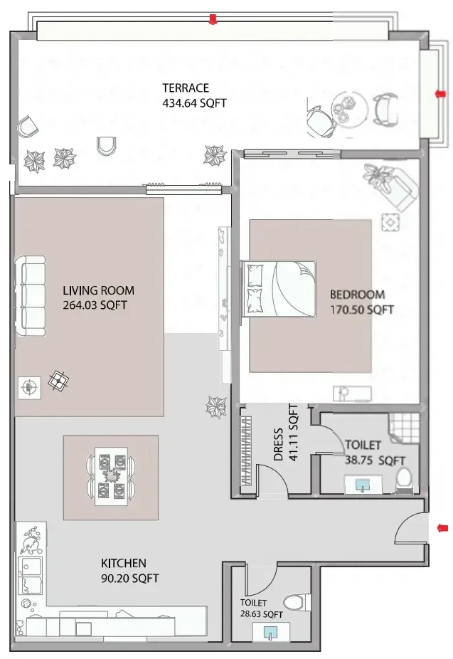 Ajman Creek Towers 1 bed floor plan, 1,653 sqft