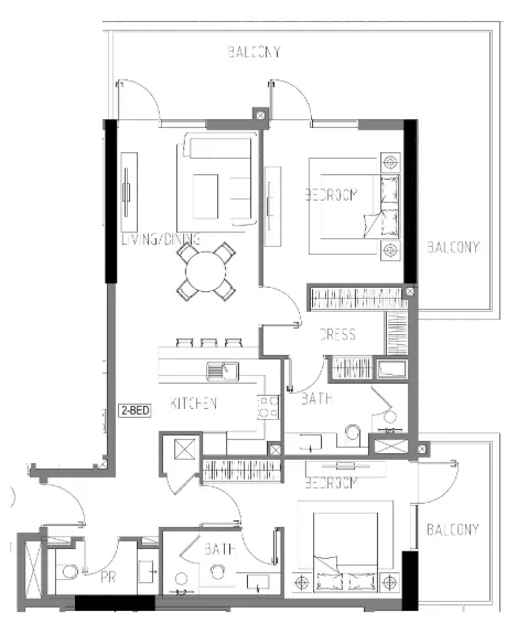 Damac Riverside Views 2 bed floor plan, 1,442 sqft