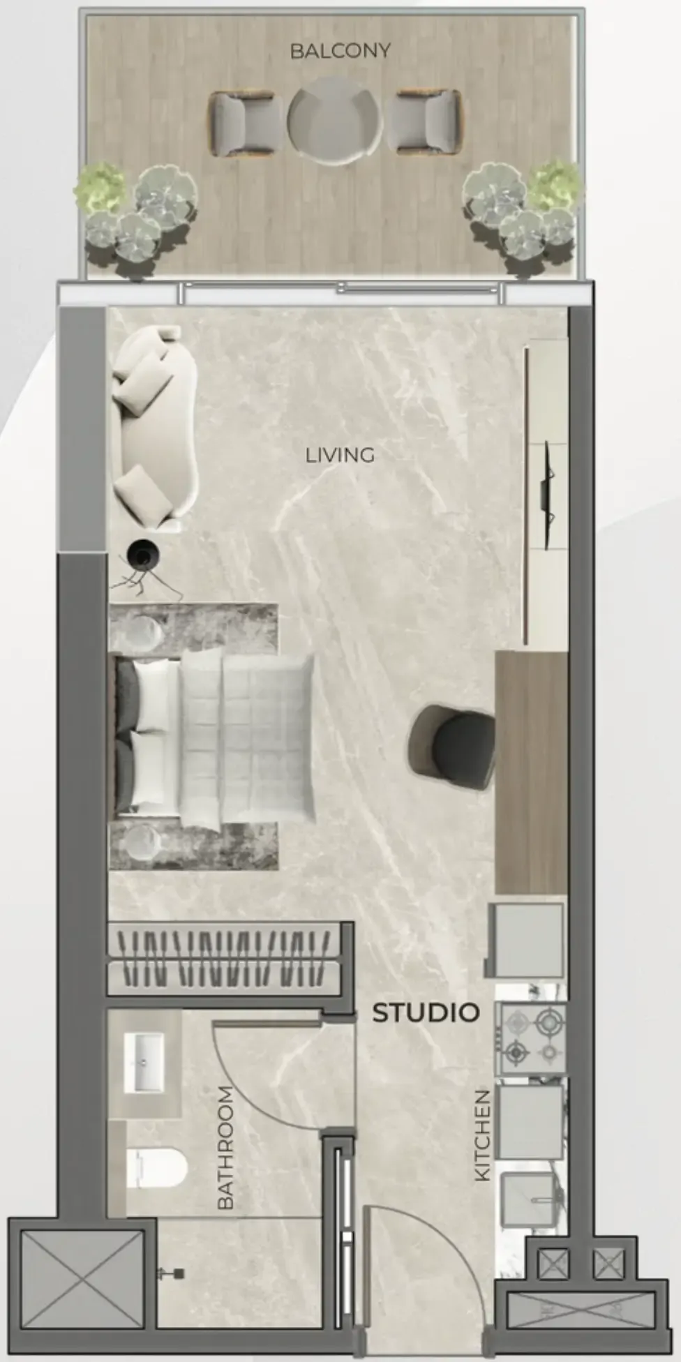 Beverly Grande Studio floor plan, 423 – 455 sqft