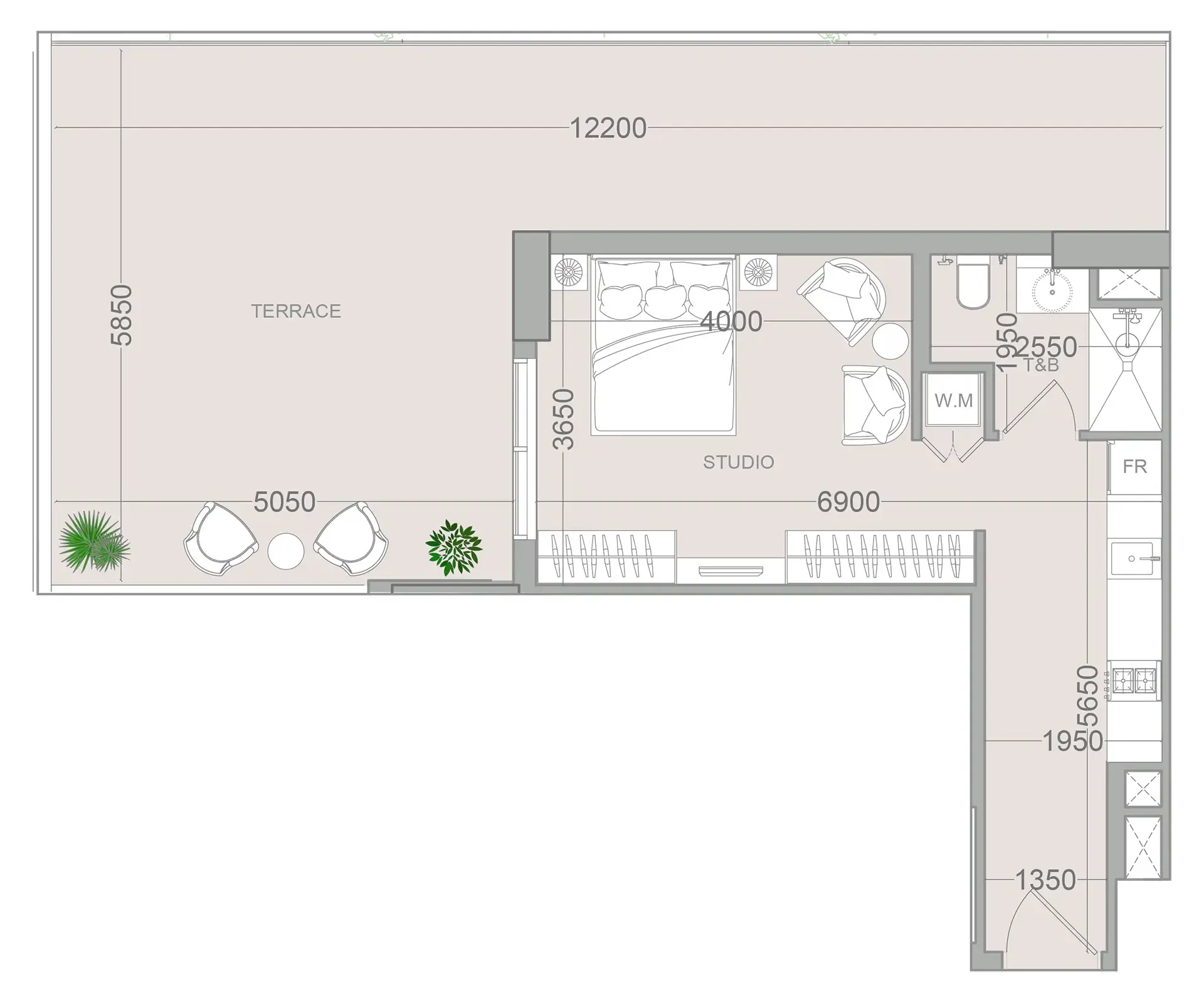 ELAR1S Sky Studio floor plan, 899 sqft