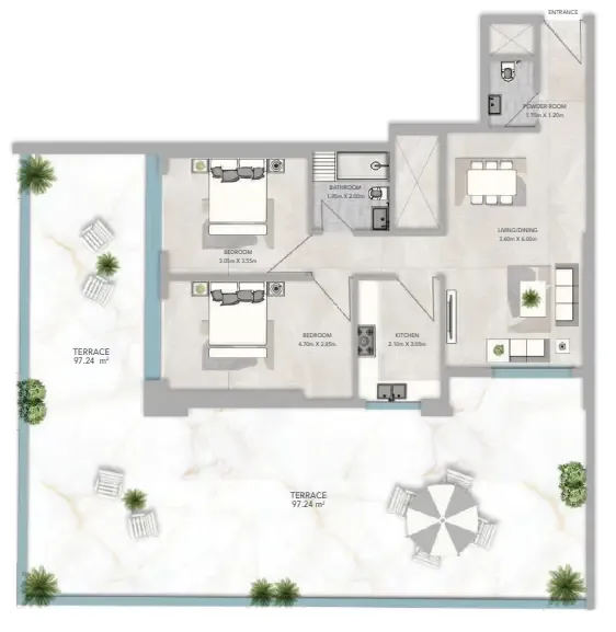 Azha Views Residences 2 bed floor plan, 2,536 sqft
