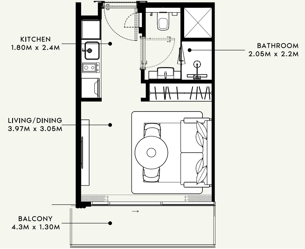 Azizi Milan Studio floor plan, 336 sqft