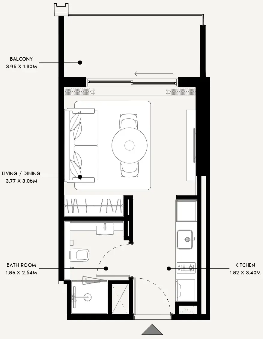 Azizi Venice Studio floor plan, 356 sqft