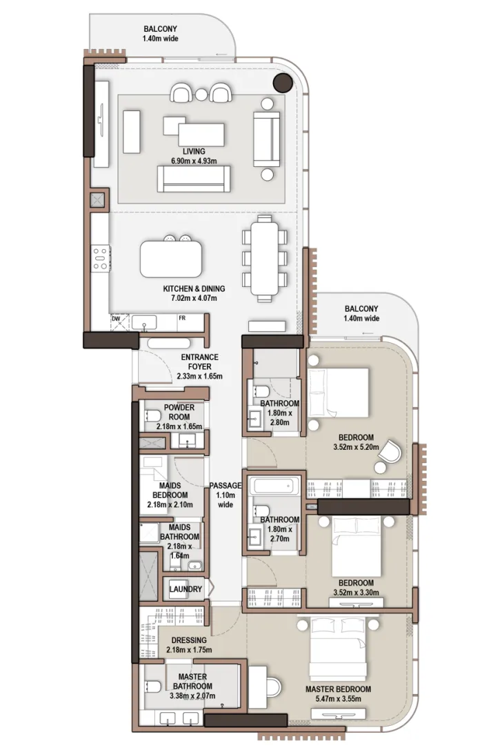 The Edit at d3 3 bed floor plan, 2,127 sqft