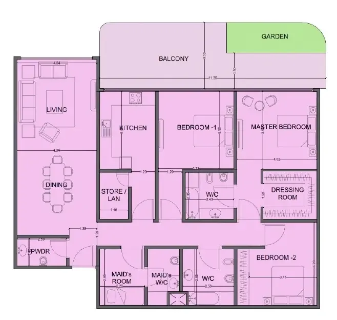 One Residence Al Reem Island 3 bed floor plan, 2,075 sqft