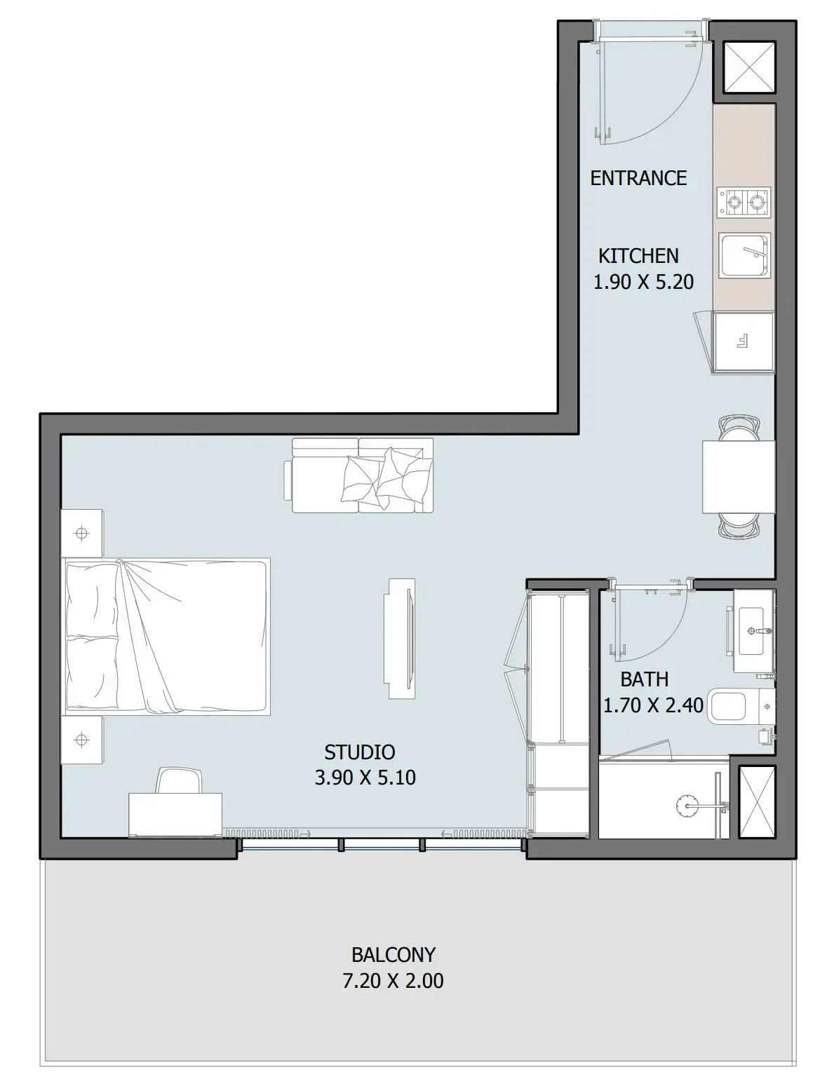 Oceana 1 bed floor plan, 559 sqft