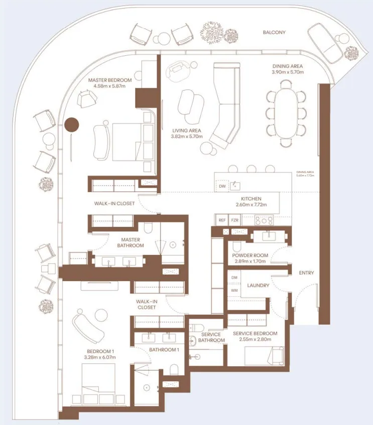 Dubai Harbour Residence 2 bed floor plan, 2,935 sqft