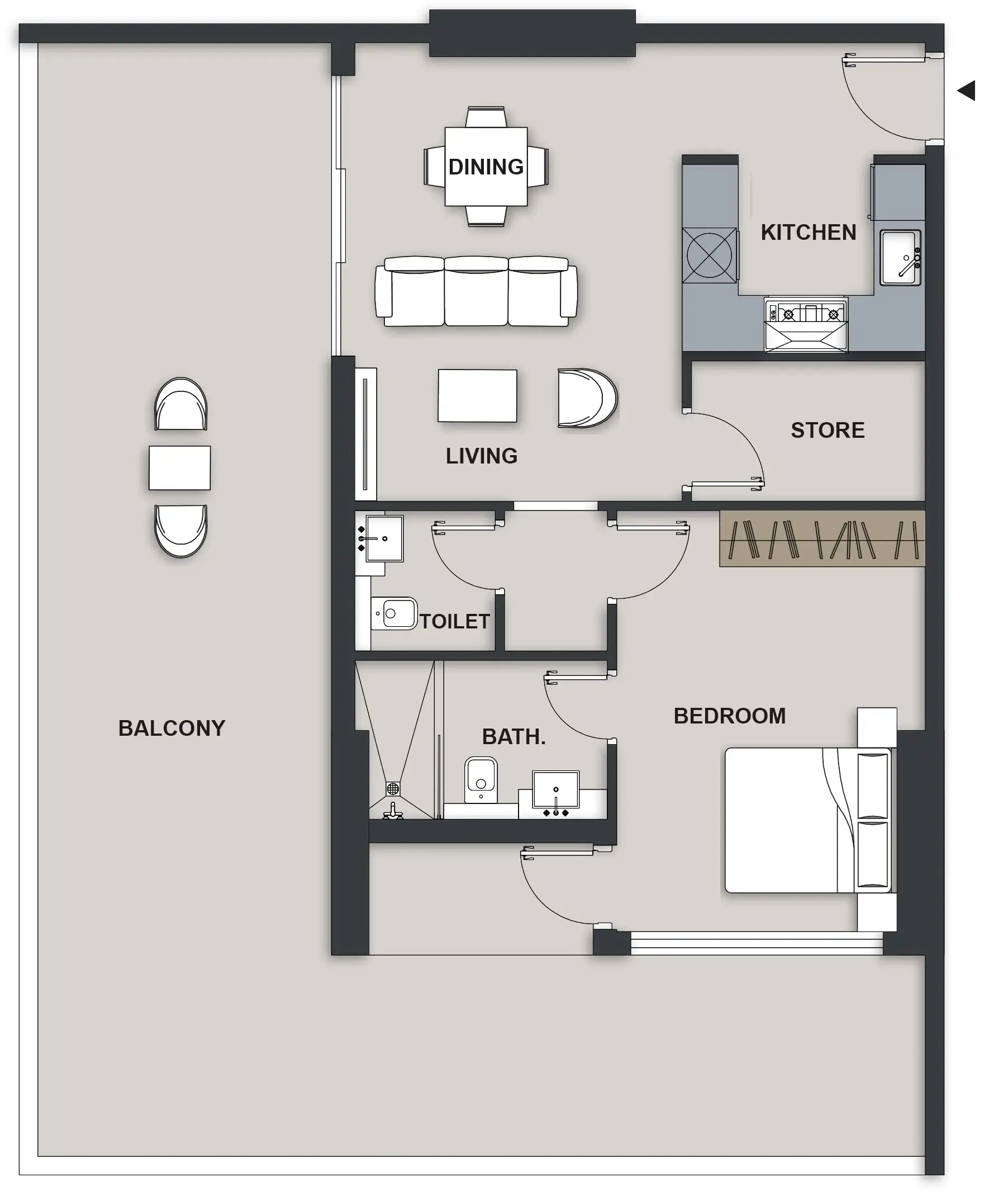 Maison Elysee III 1 bed floor plan, 1,241 sqft