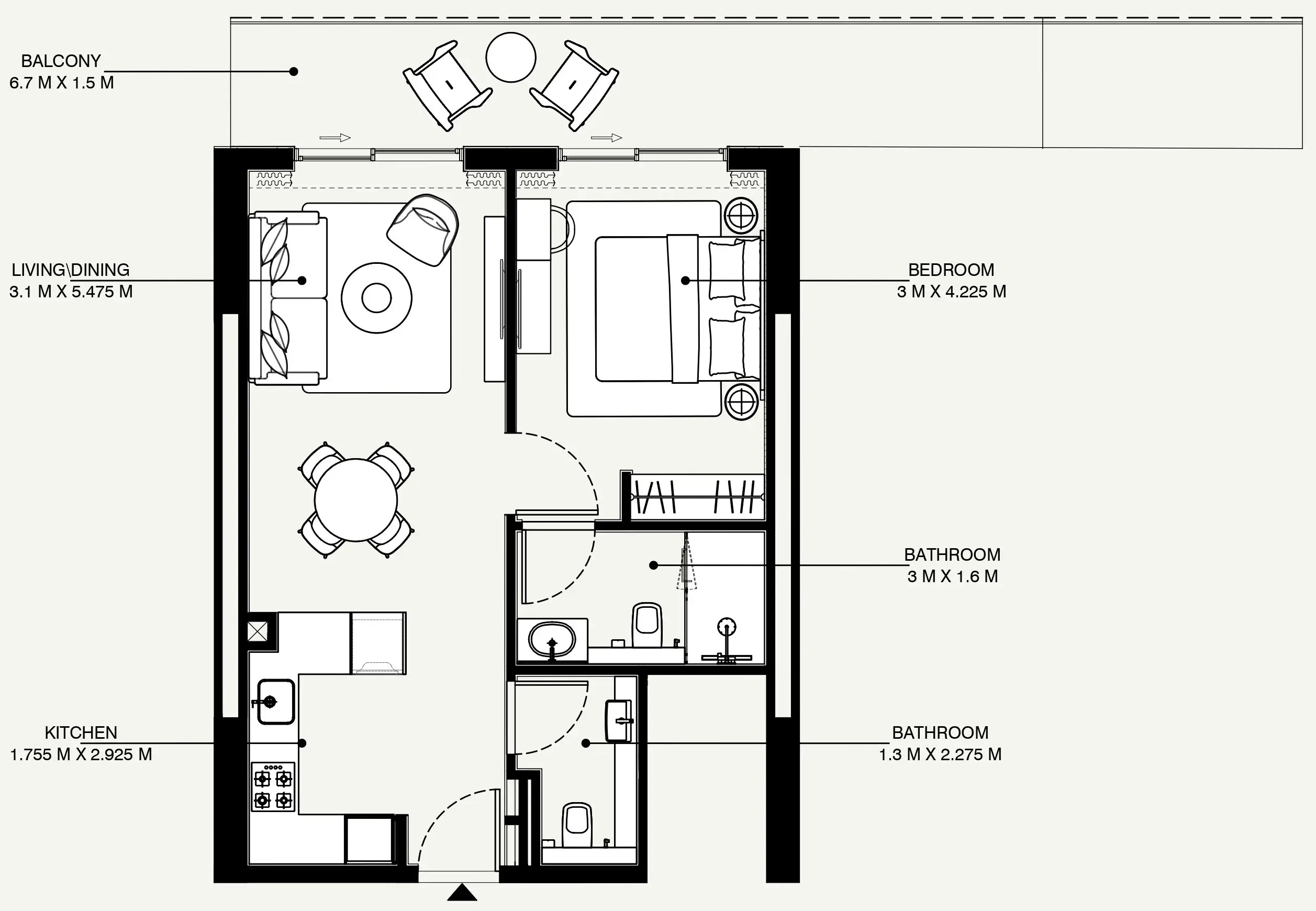 Azizi Venice 1 bed floor plan, 813 sqft