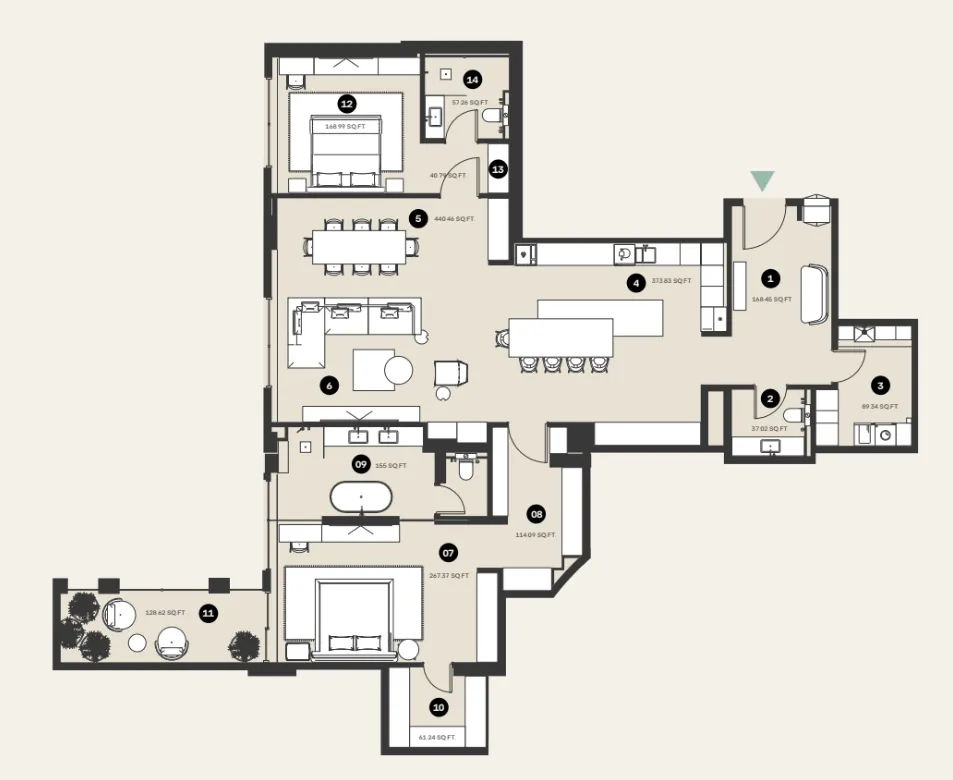 Waldorf Astoria Residences 2 bed floor plan, 2,336 sqft