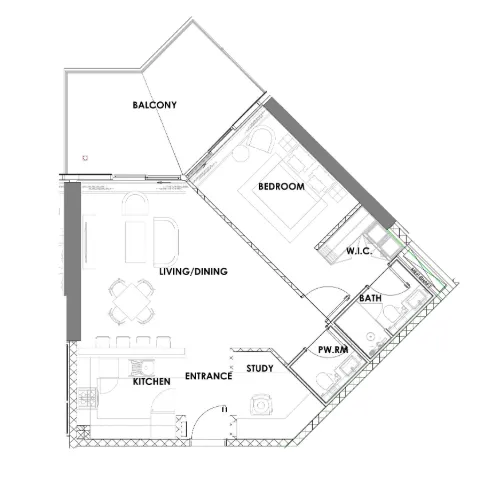 Golf Greens 1 bed floor plan, 1,022 sqft