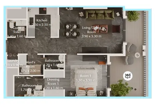 Bab Al Qasr Garden Residences 65 1 bed floor plan, 851 sqft