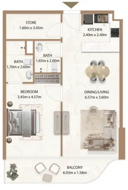 Veda by AUM Development 1 bed floor plan, 830 sqft