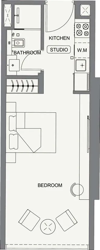 Binghatti Cullinan Studio floor plan, 371 – 373 sqft