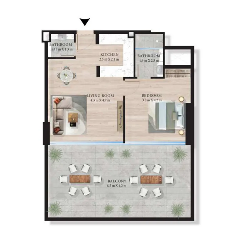 Maas Azurline Residences 1 bed floor plan, 940 sqft