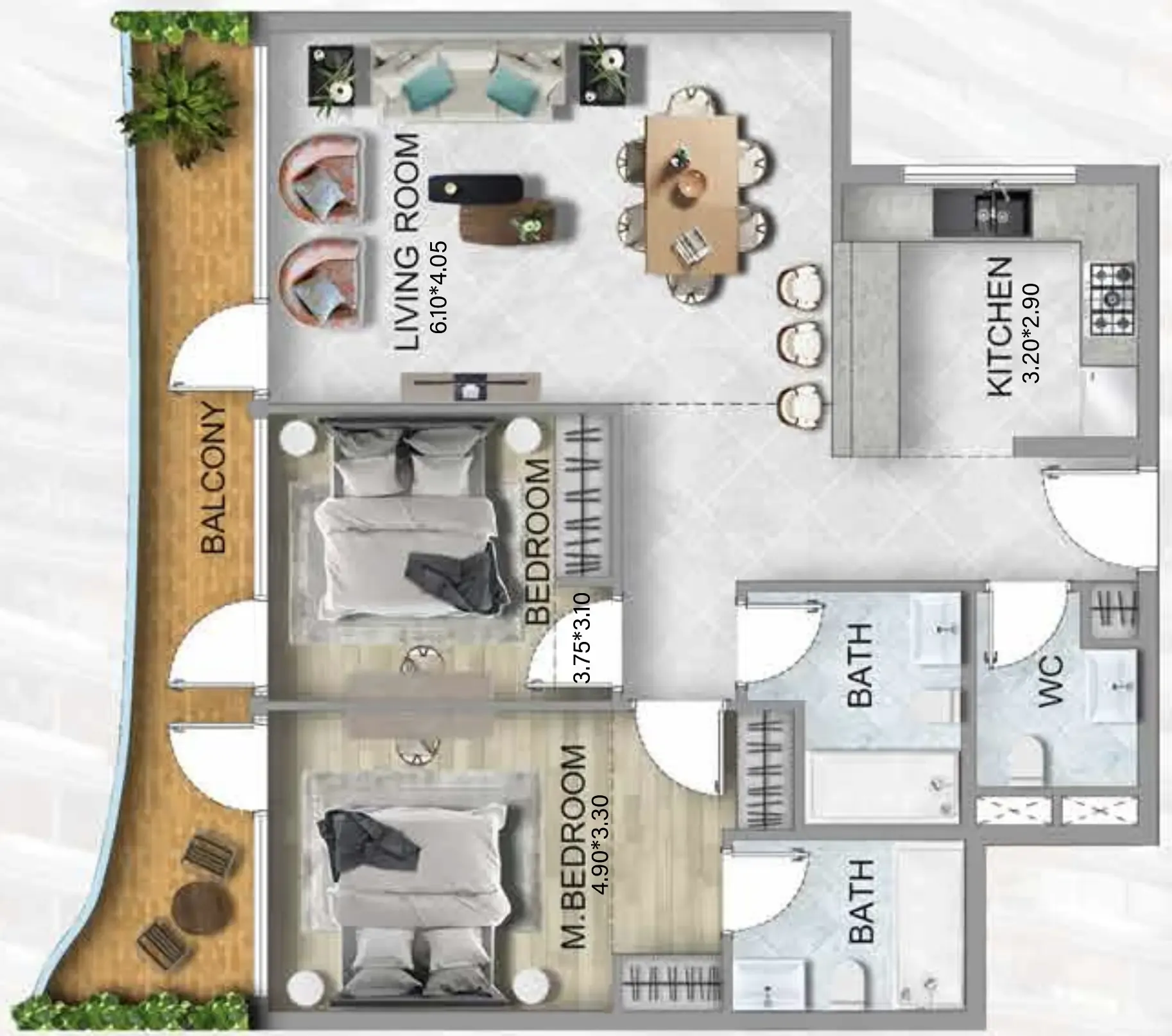 311 Boulevard 2 bed floor plan, 1,111 sqft