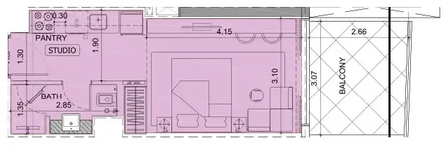Project Maybach Studio floor plan, 385 sqft