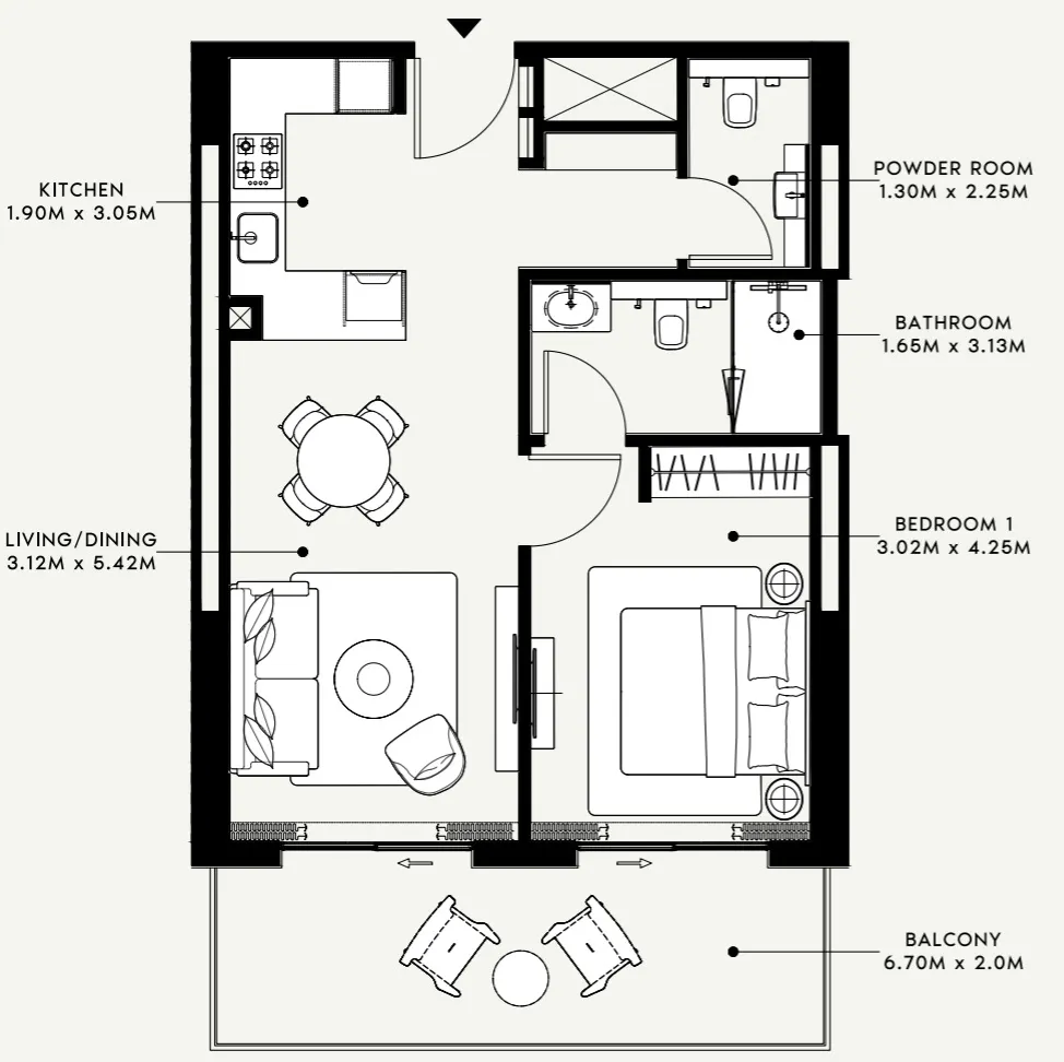 Azizi Venice 1 bed floor plan, 759 sqft