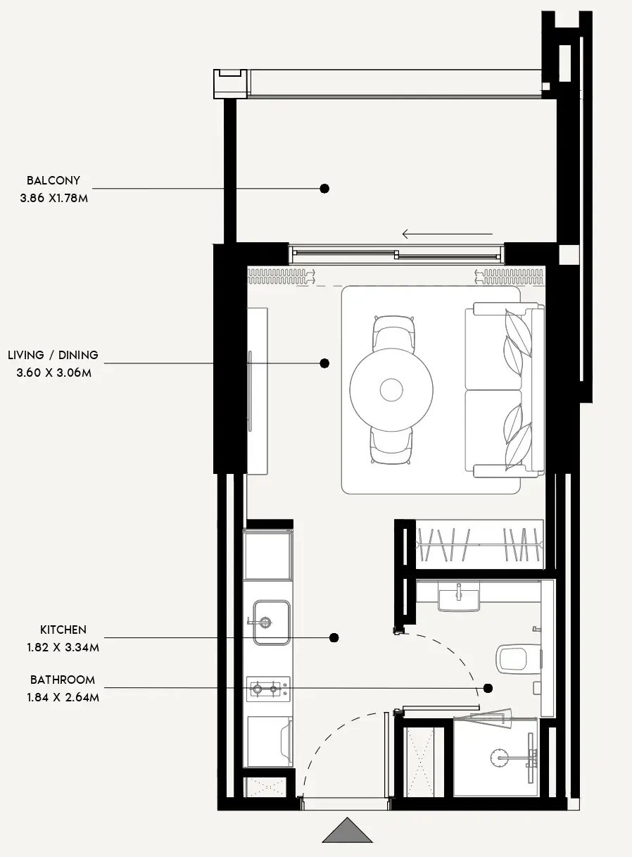 Azizi Venice Studio floor plan, 361 sqft