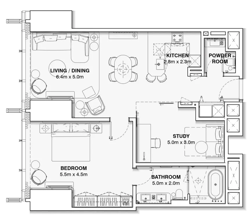 Burj Azizi 1 bed floor plan, 1,093 sqft