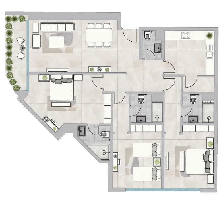 Infinity Tower 3 bed floor plan, 3,455 sqft