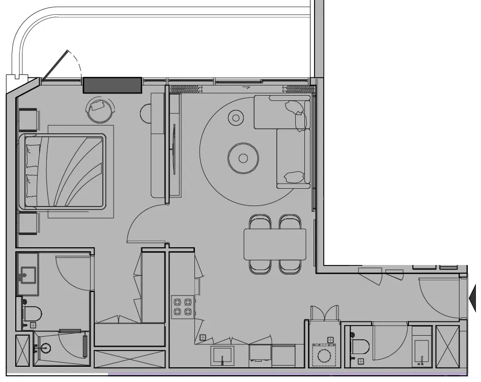 Le Blanc 1 bed floor plan, 857 sqft