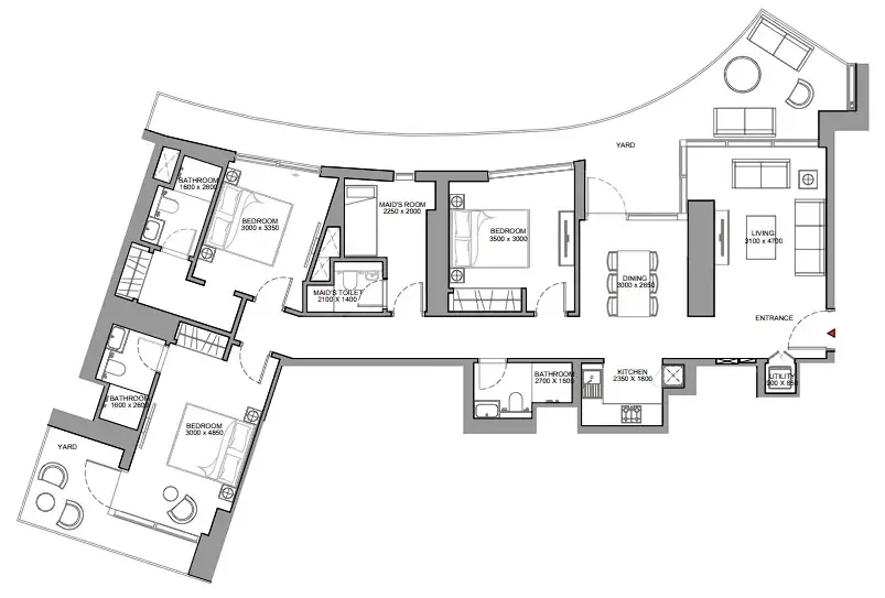 Skyscape 3 bed floor plan, 1,969 sqft