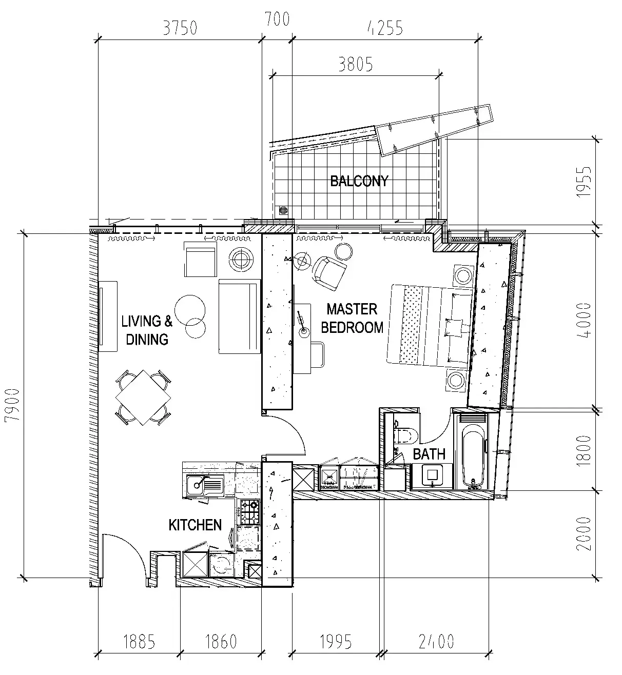 Aykon City Tower 1 bed floor plan, 793 sqft