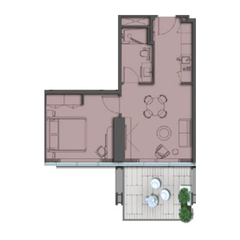 The Symphony by Imtiaz 1 bed floor plan, 696 sqft