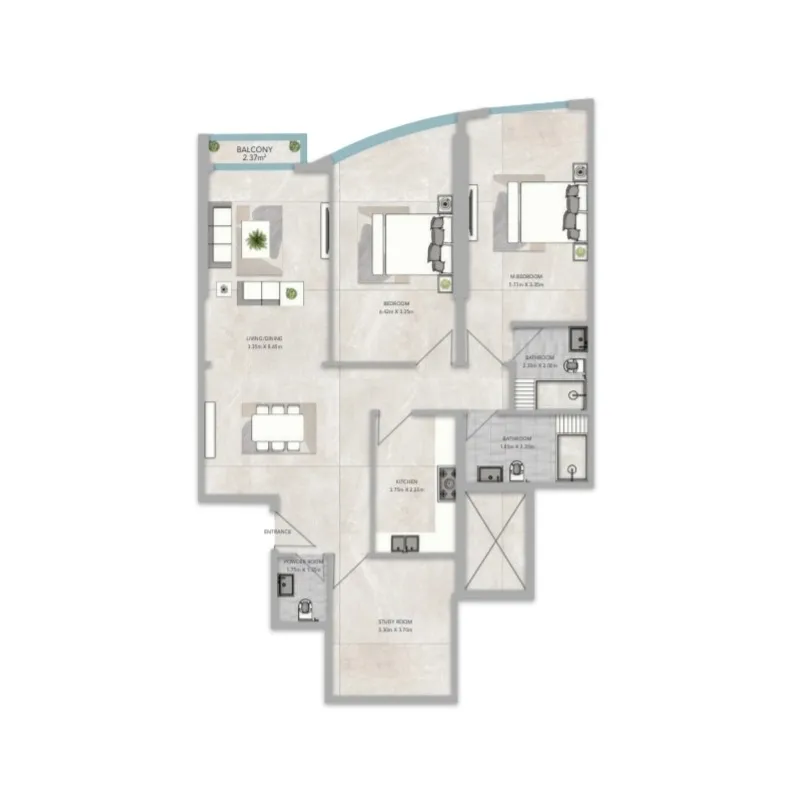 Al-Aamra 1 Tower 2 bed floor plan, 1,113 – 2,531 sqft